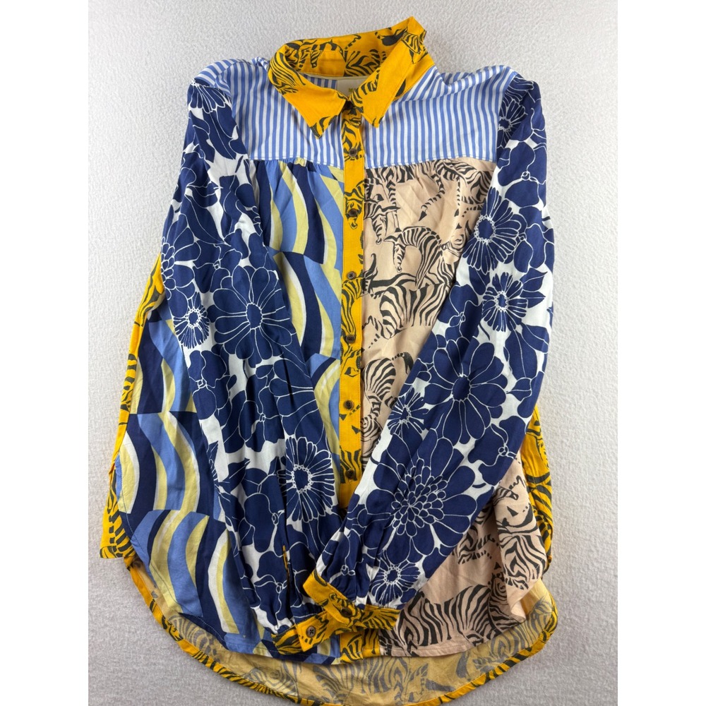 Maeve Anthropologie Mixed Media Patchwork Zebra Floral Stripe Blouse Small
